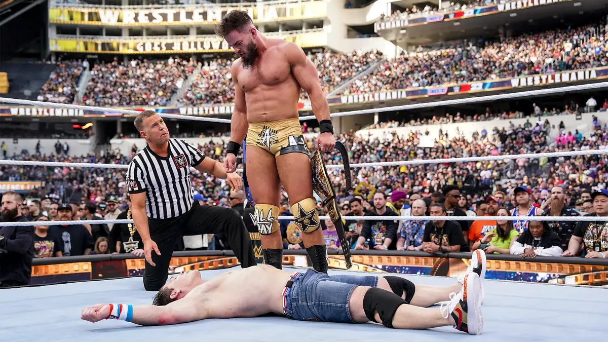 Austin theory wrestlemania 39 standing over cena